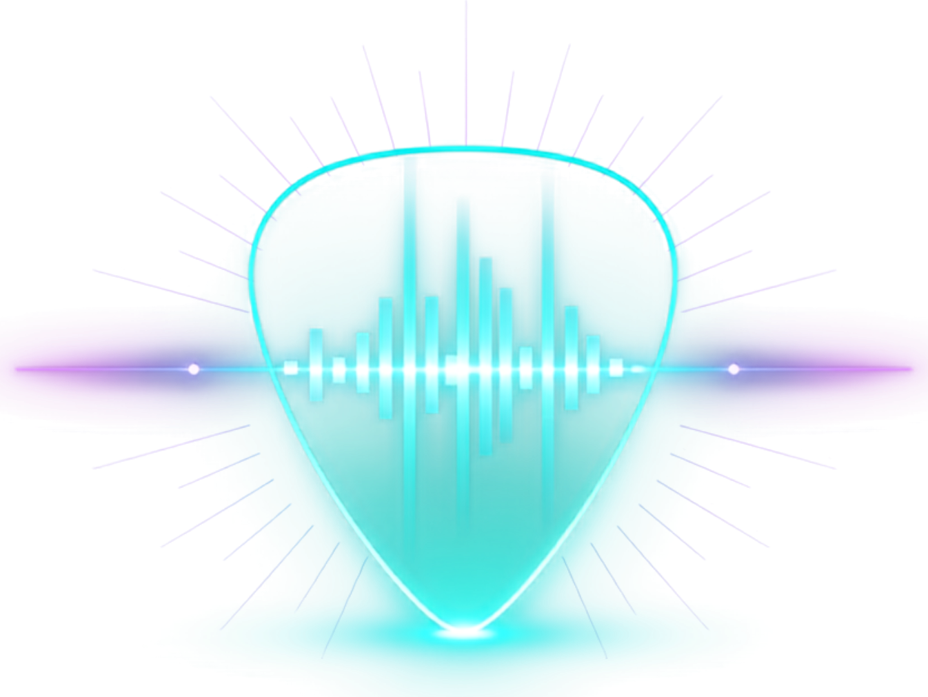 The cyan and violet Guitar Practice Companion pick and waveform mark